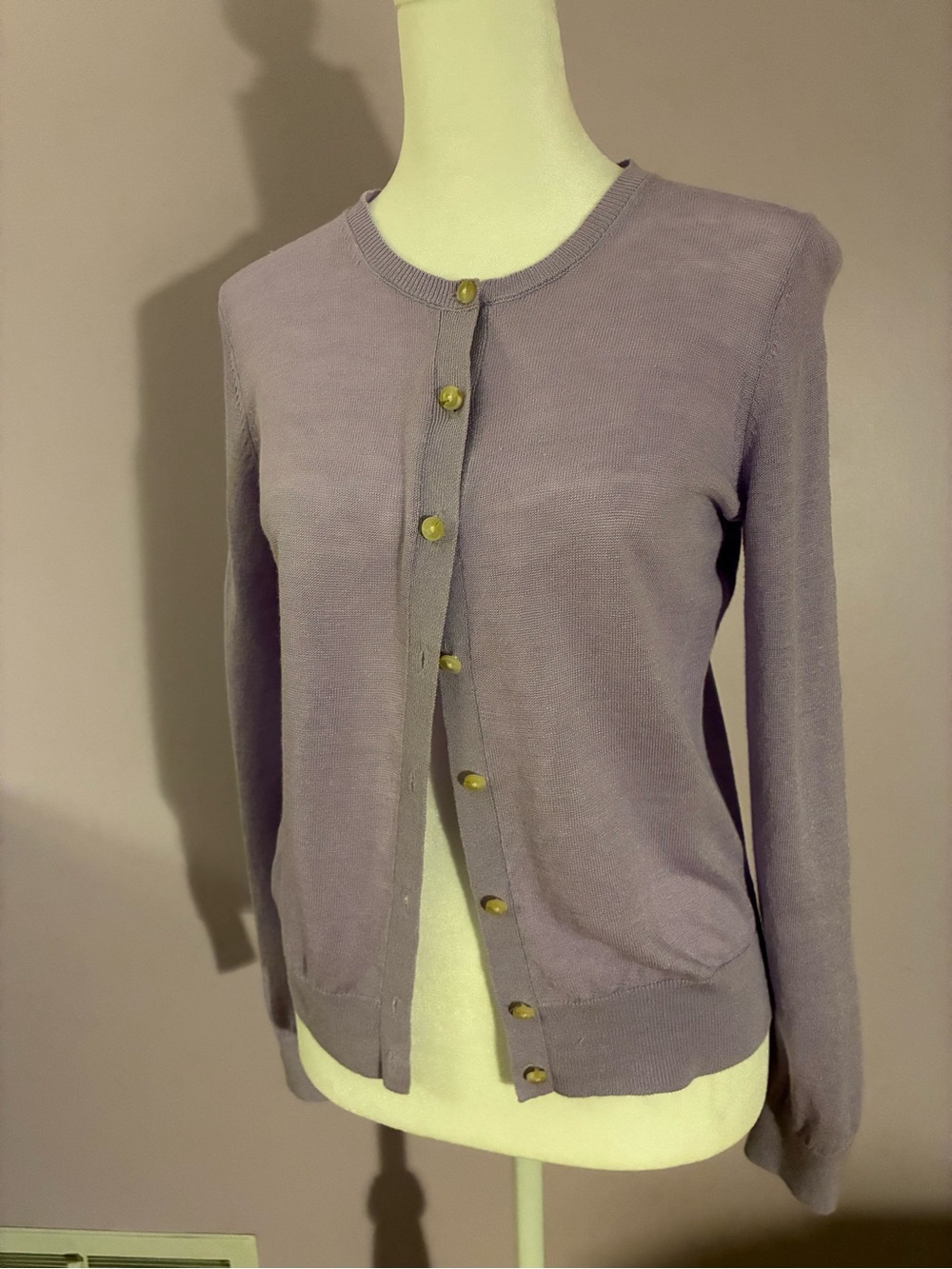 Lilac Crewneck Button-Front Women's Cardigan